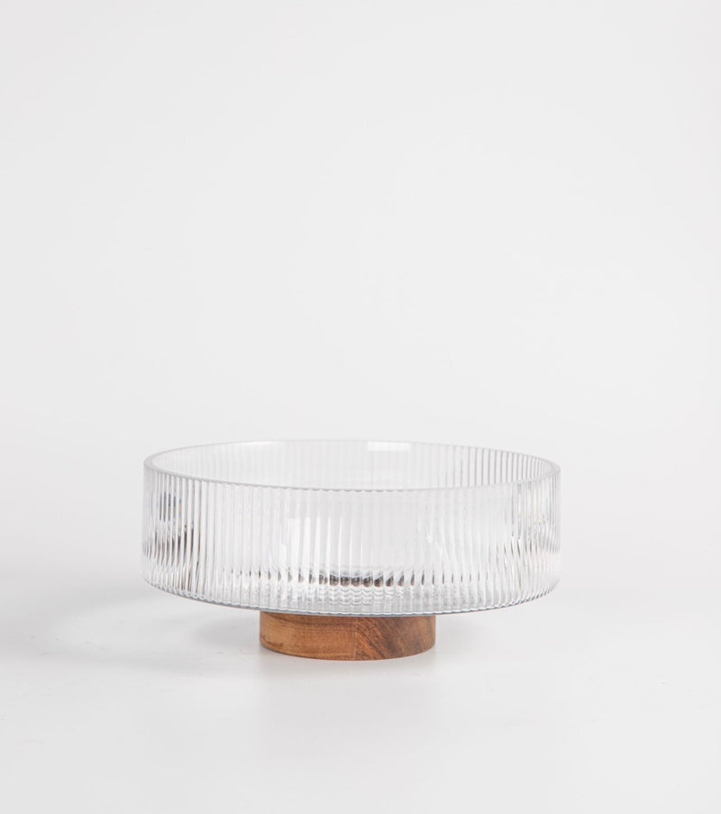 Glasschüssel auf Akaziefuß 26cm
