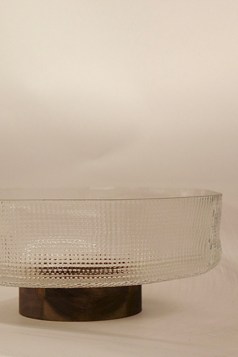 Glasschüssel auf Akaziefuß 25cm