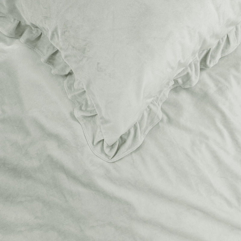 Bettwäsche Set Doppelbett Velvet Ruffle Hellgrau Samt