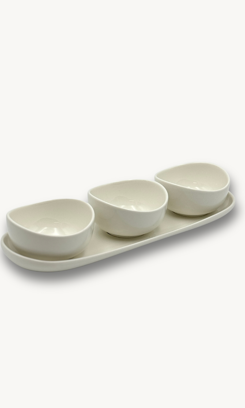 Mila Aperitif Snackset mit 3 Schüsseln und Servierplatte