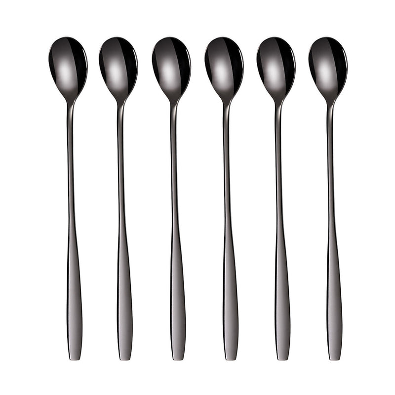 6 Stück Edelstahl Longdrinklöffel Schwarz